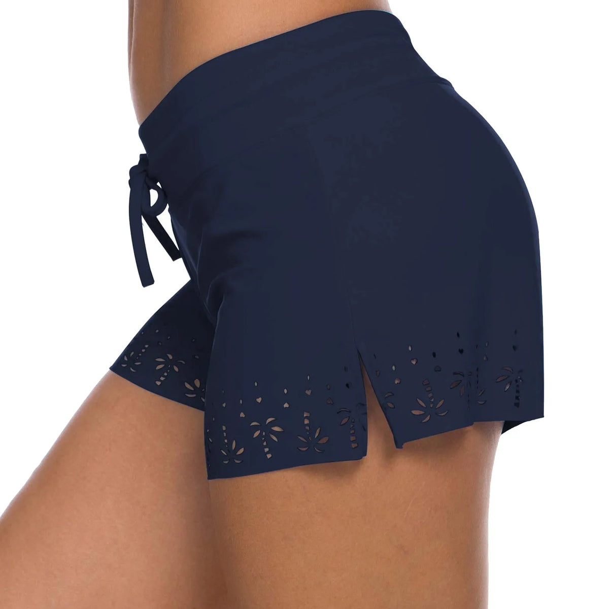 Women Swimming Shorts Solid High Waist Elastic Swim Bottom Flower Hollow Out Swim Trunk Loose Fit Swimming Workout Gym Bottom