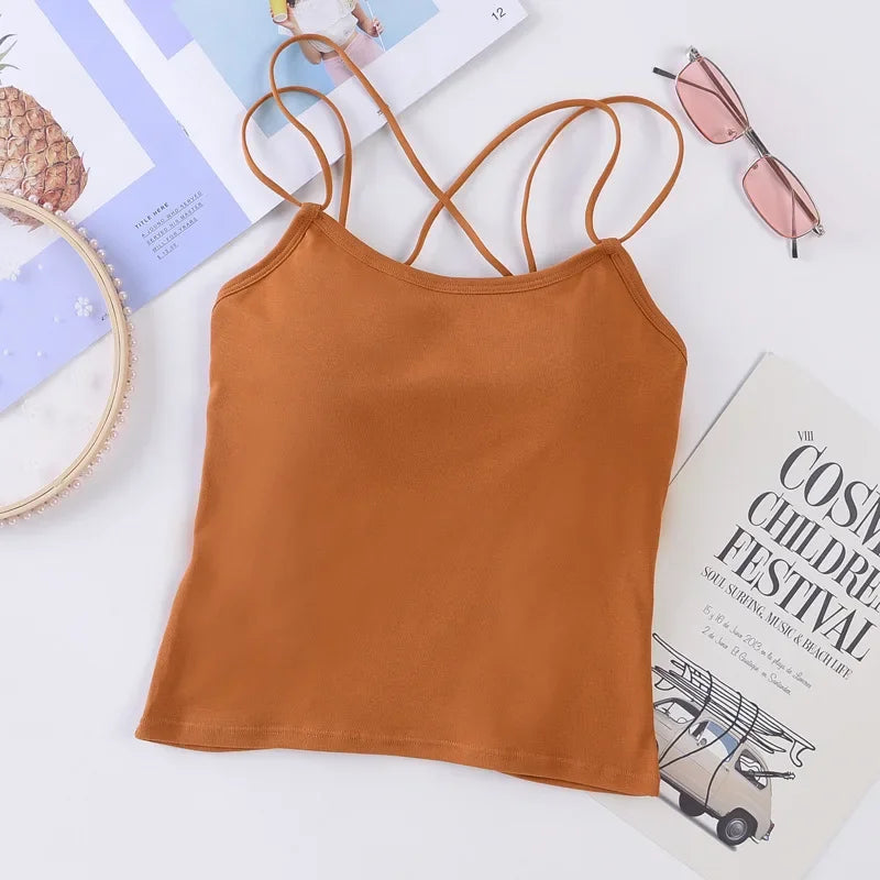 Women Tank Crop Tops Female Crop Top Seamless Backless Summer Cropped Camis Removable Pads Lingerie Girls Camisole