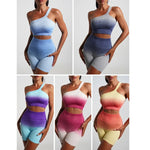 Seamless Tight Yoga Sets Sports Fitness Gradient Single Shoulder Bra High Waist Hip Lifting Pants Suits Wokout Gym Running Sets