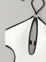 Hollow Out Wrinkled Halter One Piece Swimsuit Women Thong Swimwear Female Backless Monokini High Cut Leg Bathing Suit Beach Wear