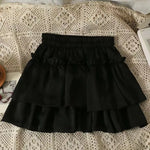 Summer Kawaii White Ruflles Skirt Women Fashion Slim Fit Mini Skirts Giris Y2k All Match Elastic High Waist Black