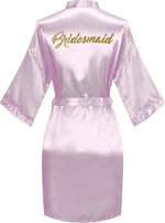 Rose Gold Satin Team Bride Bridesmaid Robe Wedding Bathrobe Gown Women Dressing Sleepwear Mother Maid of Honor Kimono