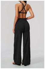 Summer 2 Piece Yoga Sets Women Tight Back Cross Sports Bra High Waist Peach Hip Wide Leg Pants Gym Running Fitness Workout Suits