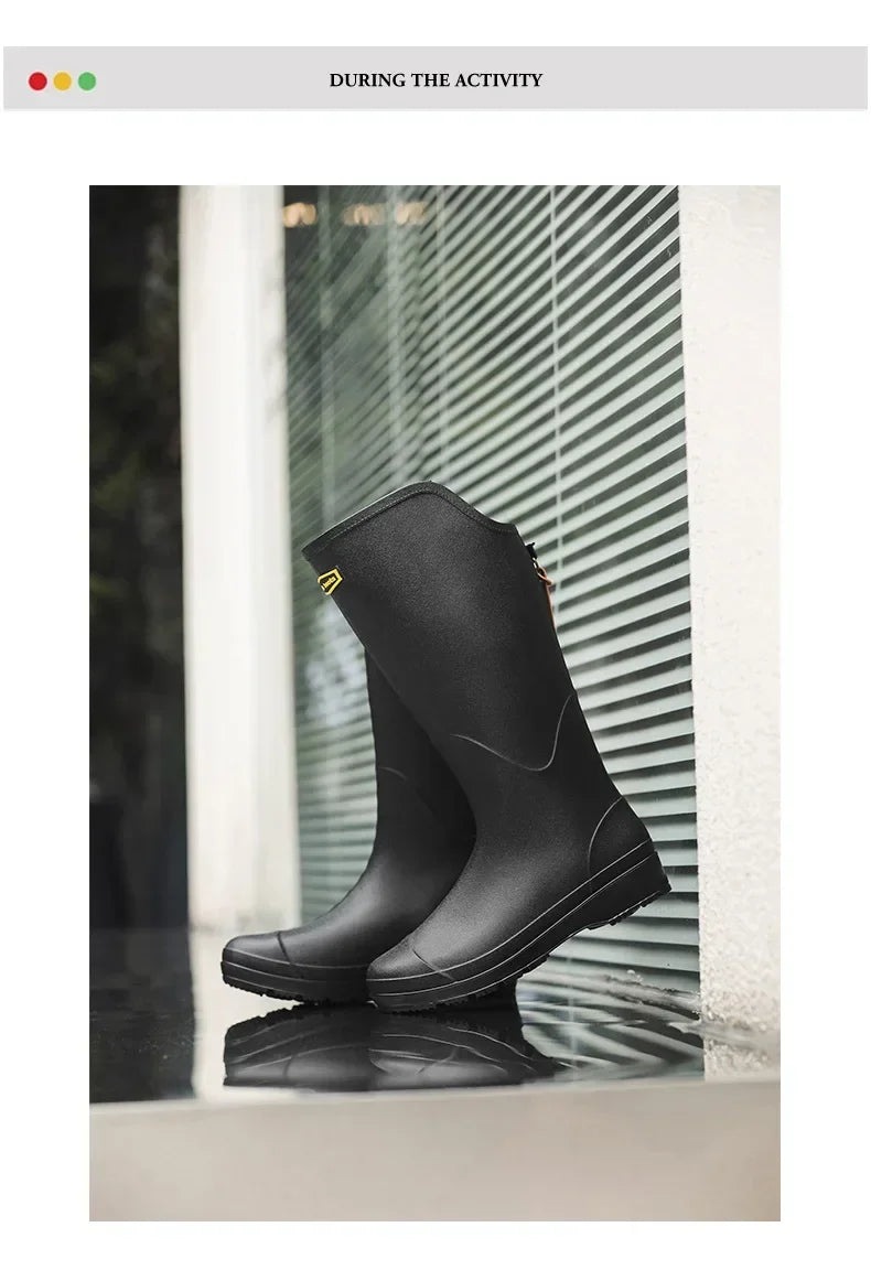 Women's Rain Boots Anti Slip Thick Soles Outdoor Long Tube Rain Boots Waterproof Fashion Wear-resistant Kitchen Women's Boots