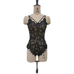 Sexy Crotchless Black Underwear Women Lace Hollow Bra Set Erotic Costume Teddy Baby Doll Dress Deep V Open Bra Porn Lingerie Set
