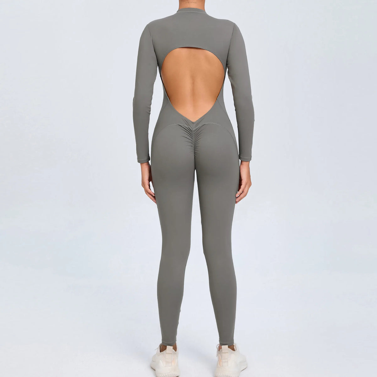 Women's Seamless Yoga Bodysuit Long Sleeve Zipper & Back Cutout Naked Feeling Quick-Dry Running Fitness Workout Jumpsuit