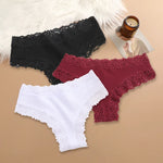 3Pcs Sexy Women Cotton Brazilian Pants Lace Brazilian Briefs Low Waist Floral Solid Color G-string Breathable Soft Lingerie
