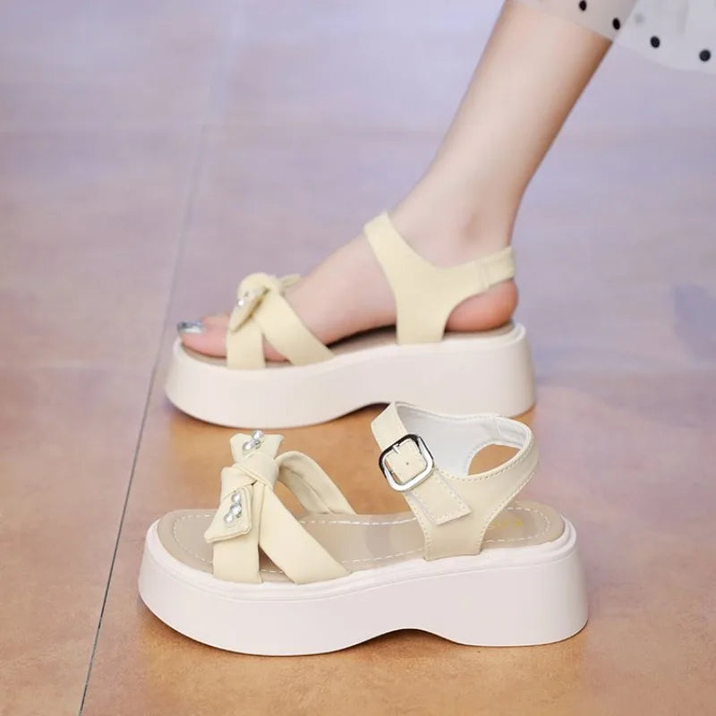 WomensHigh Heels Summer New Ankle Strap Pu Leather Sandals Fashion Women Solid Buckle
