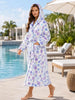 Women Floral Print Coral Fleece Hooded Bathrobe Autumn Winter Thick Warm Long Robe Soft Cozy Casual Home Sleepwear Loungewear