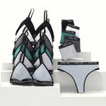 Women's Ribbed Wireless Triangle Bralette and Thong Set Low Rise Panties Daily Wear Comfort Underwear Ladies Sexy Lingerie Set