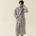 Men Women Jacquard Coral Fleece Bathrobe Autumn Winter Thick Warm Couple Sleepwear Soft Plush Loose Indoor Home Loungewear