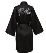 Wedding Party Team Bride Robe With Black Letters Kimono Satin Pajamas Bridesmaid Bathrobe SP033