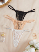 3-Pack Sexy Lace Women's Panties Adjustable Waistband Semi-Transparent Sexy Floral Lace Women's Sexy Lingerie Underwear