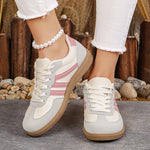 Korean Pink Striped Flat Shoes Women Spring Autumn Lace Up Platform Sneakers Woman Plus Size 42 Low Heel Casual Shoes Female
