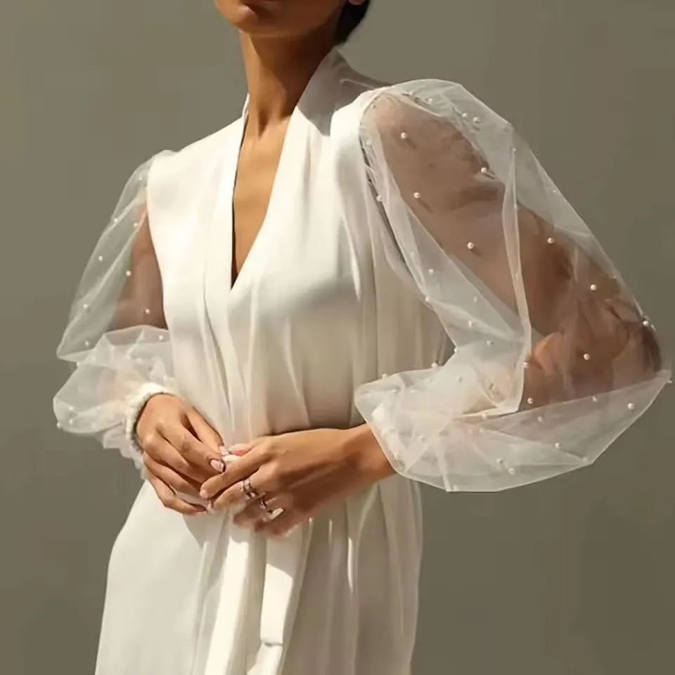 Women Wedding Sleep Wear Tulle Illusion Sexy Night Robes Lingeries Woman Beaded Wedding Night Dress Bathgowns