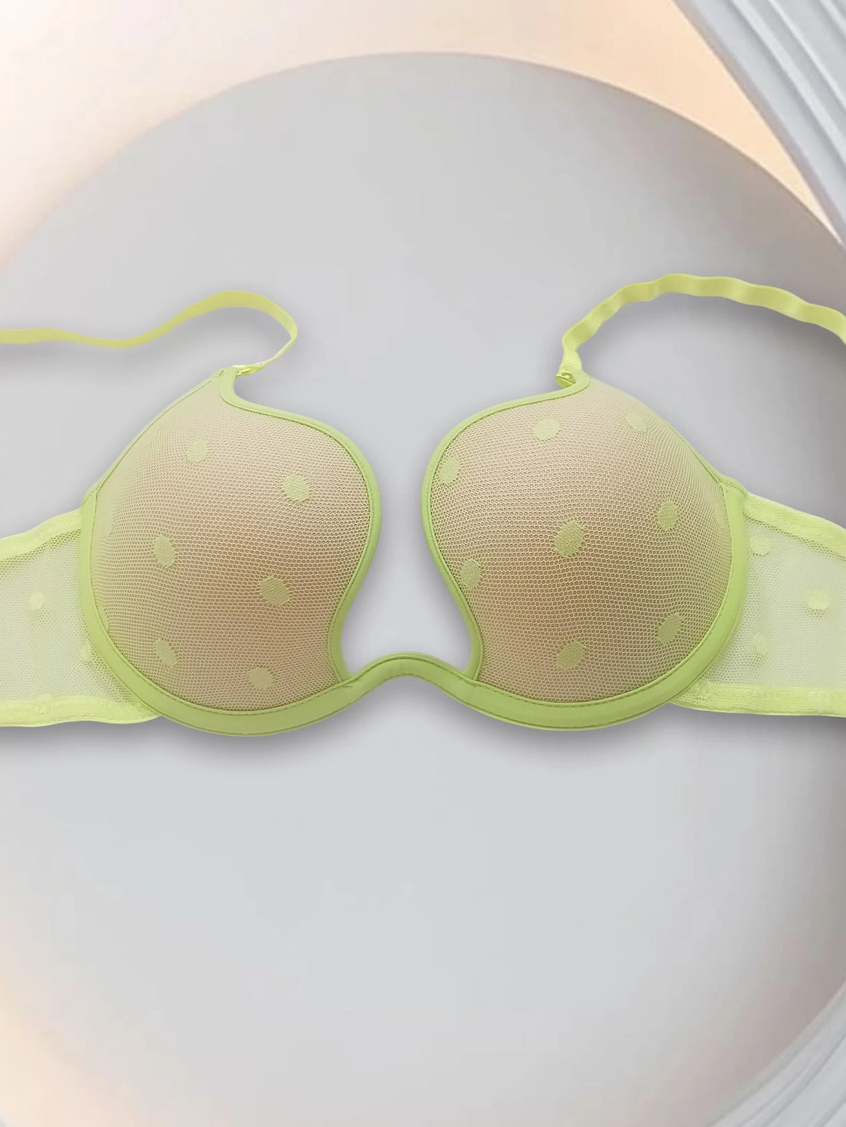 Polka Dot Mesh Sexy Push-Up Bra, Popular in Europe and America, Thin on Top and Thick on Bottom, Deep V Seductive Bra