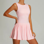 Naked Breathable Sleeveless Tennis Dress for Women O Neck Sleeveless High-intensity Sports Pleated Skirt with Separate Shorts