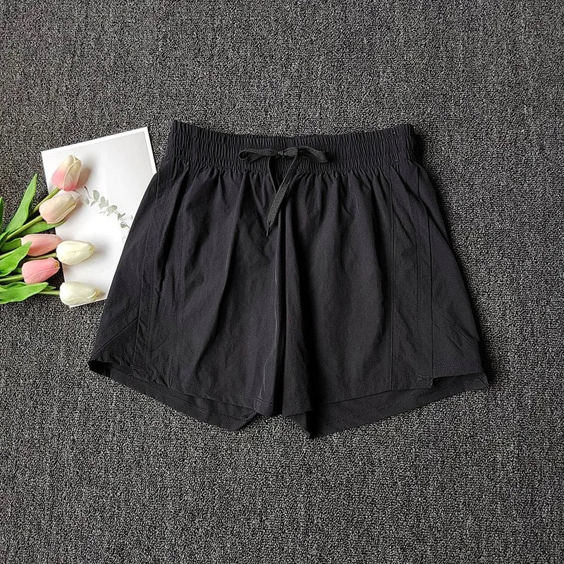 Women's Loose Fitting Anti-Glare Yoga Shorts Two-Piece Set Speed Drying Fitness Pilates Running Training Short