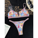 Sexy Printed V Shaped High Leg Cut Bikini Women Swimwear Female Swimsuit Two-Pieces Bikini Set Bather Bathing Suit Swim V4745