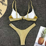 Glitter Sparkling Underwired V-Bar Bikini Women Swimsuit Female Swimwear Two-pieces Bikini Set Micro Thong Bathing Suit Swim