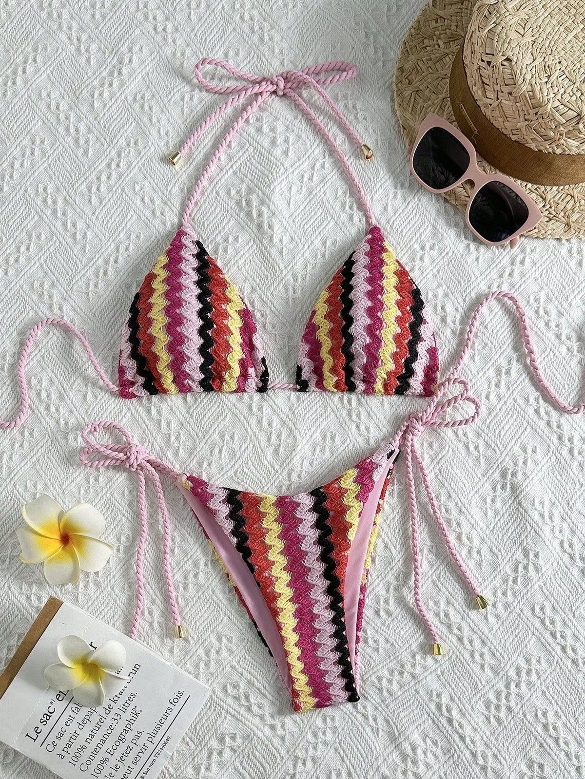 XS - L Mesh Knitted Rope Halter Brazilian Bikini Women Swimwear Female Swimsuit Two-pieces Bikini Set High Cut Bathing Suit Swim