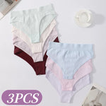 3Pcs/Set High Rise Briefs Women Classic Panties Female Underpants Solid Color Panty Plus Size Underwear Sexy Lingerie S-3XL