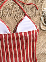Vintage Red Striped Two Piece Bikini Set 2026 Women Shell Starfish V Neck Top High Waist Swimsuit Beach Bathing Suit Swimwear