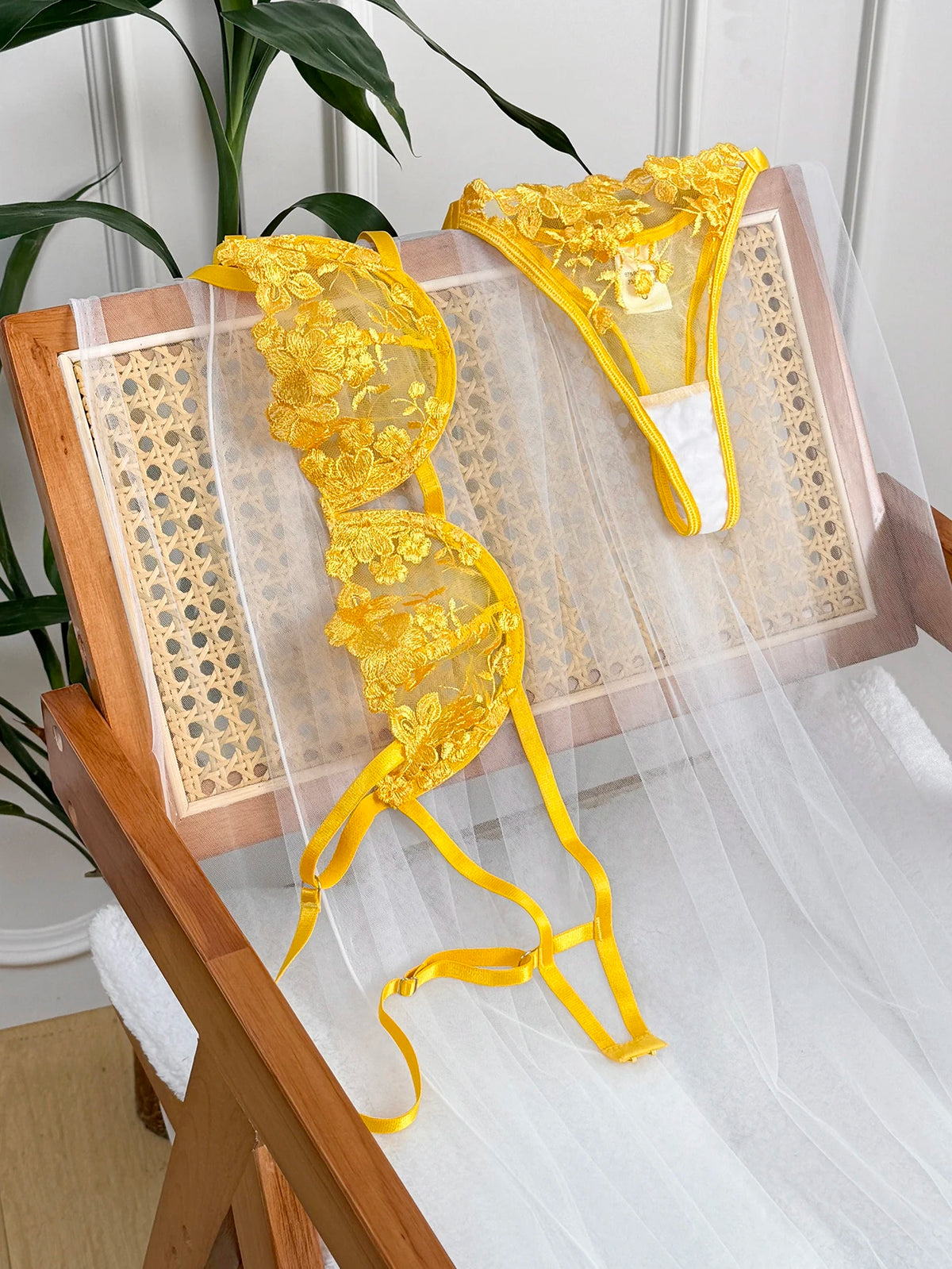 Conjunto de lencería con bordado Floral para mujer, sujetador transparente y ropa interior breve, ropa interior íntima Sexy de s