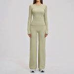 Yoga Set 2 Pieces Women Fitness Sportswear Gym Loose wide-leg pants Long-sleeved T-shirt Sports Crop Tops Tracksuit Workout Wear