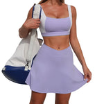 Women's Seamless Yoga Set Bra Short-skirt 2 Piece Set Slim Fit High Waist Beautiful Back Tracksuit Sports Running Fitness Suit