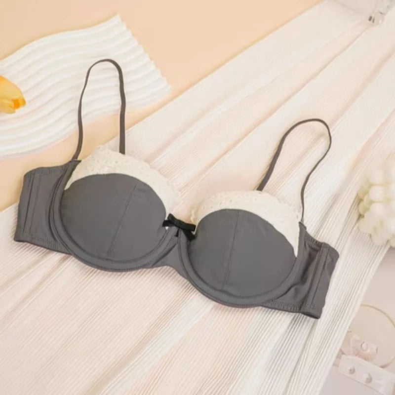 Sexy Push Up Bra Small Breasts Women, Pure Sensual Lace Lingerie Set Summer Thin No Empty Cup Gather Support Beautiful Bralette