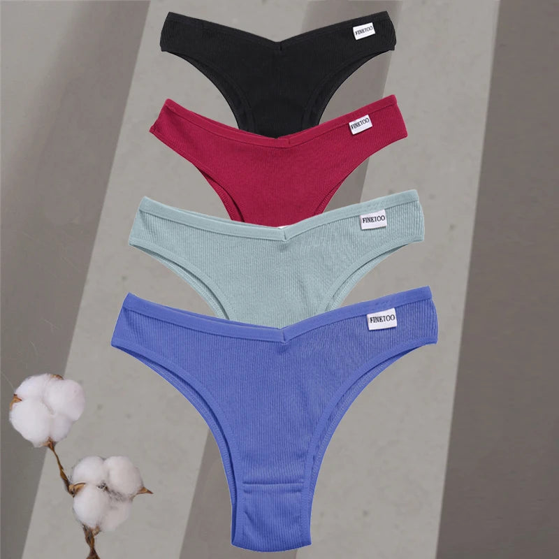 4Pcs/Set Women Cotton Brazilian Panties M-XL Low-Rise Solid Color Underwear Ladies Comfortable Underpants Girls Panty Intimates