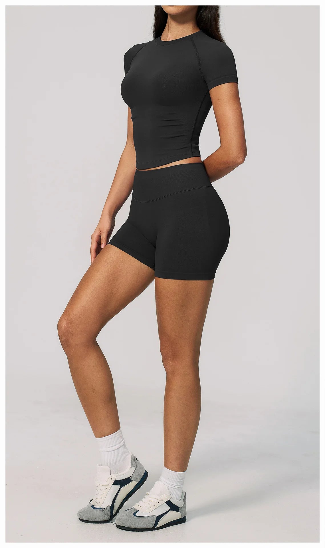 Seamless Yoga Sets Women Short Sleeve O Neck Slim Sports T Shirts Gym Outfits Abdominal Compression Shorts Running Fitness Suit