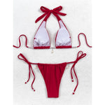 Pearls Halter High Leg Cut Strappy Bikini Women Swimwear Female Swimsuit Two-Pieces Bikini Set Bather Bathing Suit Swim V6290