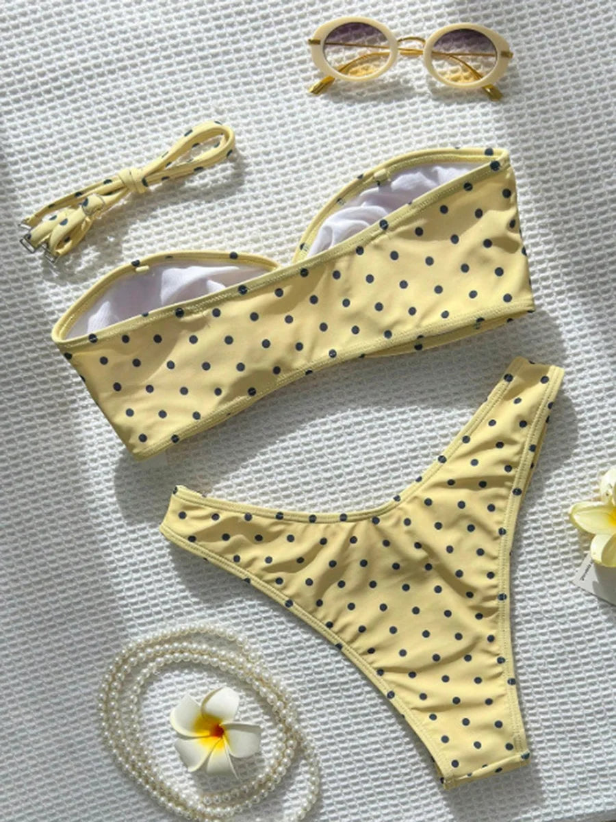 XS - L Polka Dot Bandeau Bikini Women Swimwear Female Swimsuit Two-pieces Bikini Set Brazilian Bather Bathing Suit Swim Lady