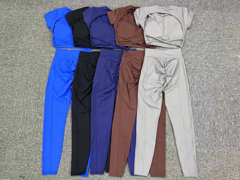 Women's Yoga Sets 2 Piece High Waist Hip Lift Leggings with Cross Back Sports Bra Seamless Workout Clothes Fitness Gym Wear Set