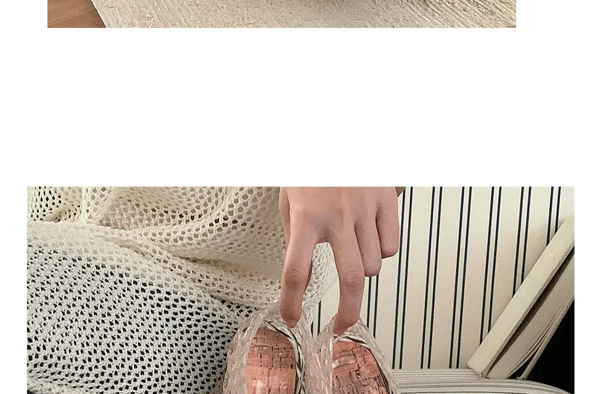 Women's New Flat Sandals with Hollow Transparent Color Mesh Jelly Shoes Woman Daily Walking Flats Plus Size 41 Soft PVC Footwear
