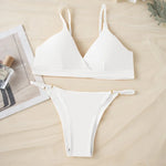 Women Ribbed Triangle Bra And Panties Set Wireless V Neck Thin Strap Bra Low Waist Briefs Ladies Removable Pads Lingerie Set