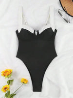 Push Up One Piece Swimsuit Women Backless Bodysuit Black White Swimwear Thong Beach Wear 2025 Contrast Color Bathing Suits Pool