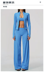 3 PCS Yoga Sets Women Long Sleeve Zipper Slim Jacket+sports Bra+high Waist Flare Pants Fitness Suits Gym Exercise Athletic Wear