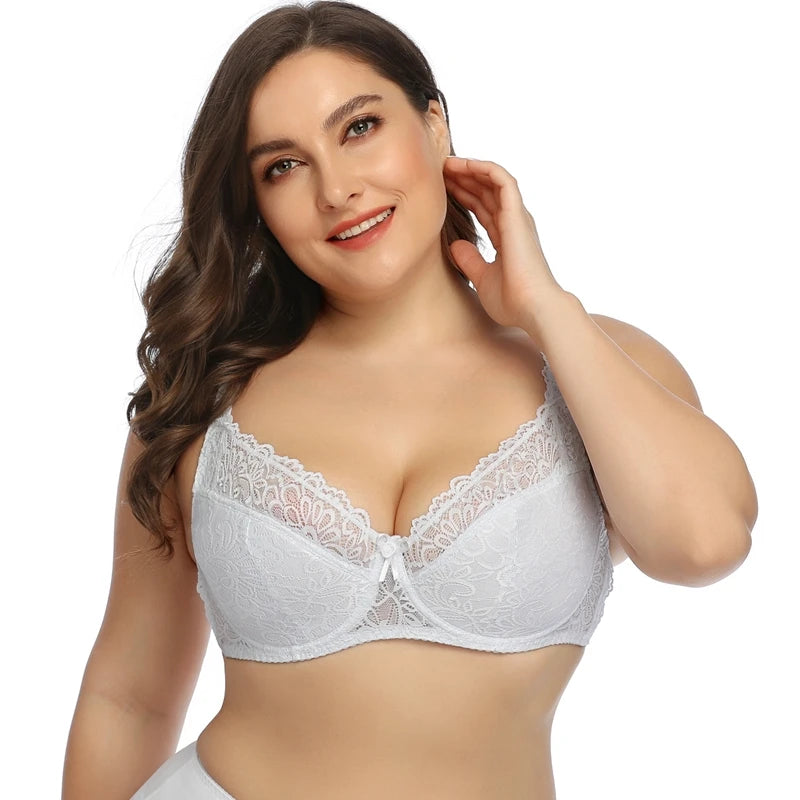 Plain Lace Bra for Woman Plus Size Bra with Wire no Foam Full Cup Lingerie 34E 36E 38D 38E 40D 40E 42D 42E 44E 46E 48E-6003