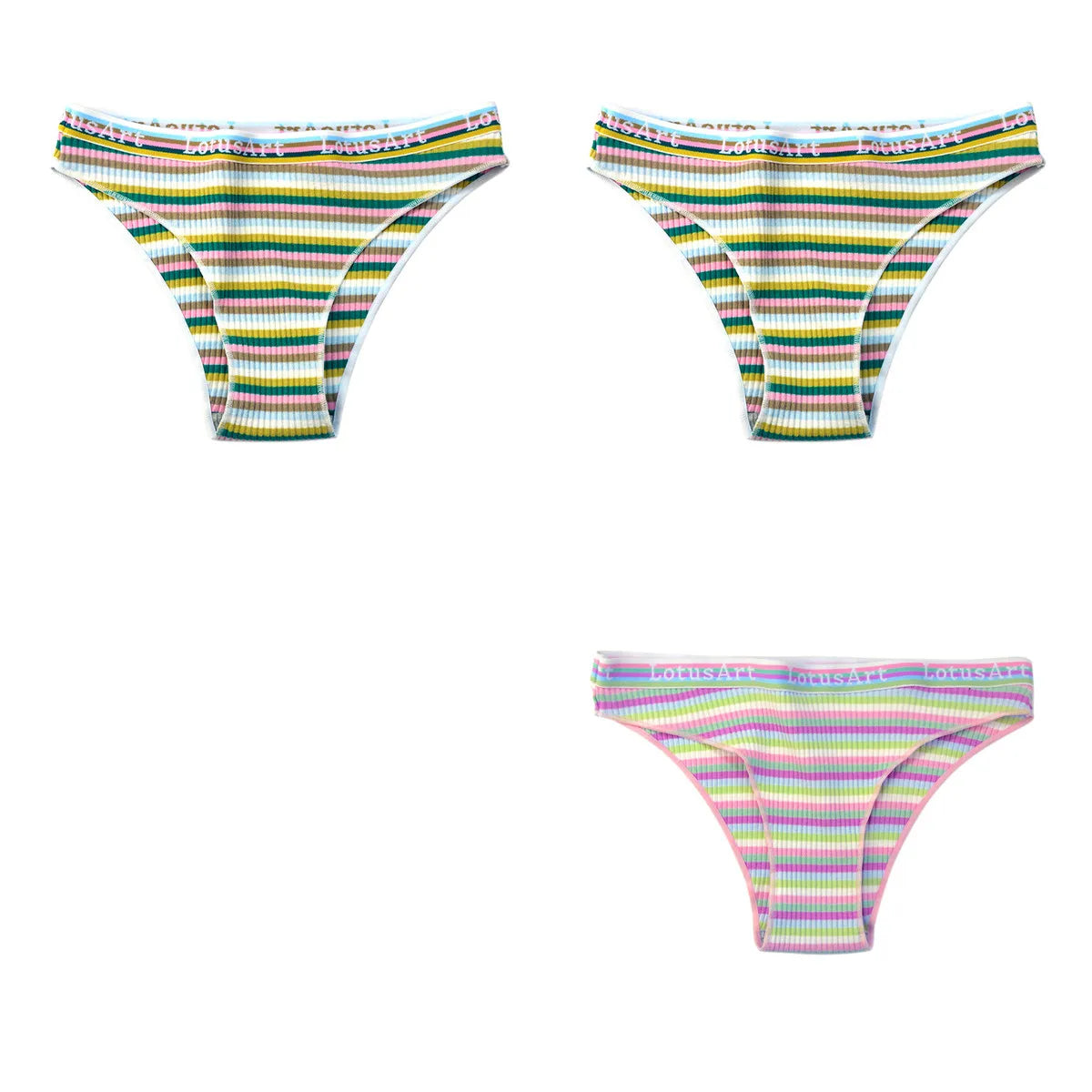 3Pcs/Set Cotton Panties For Women Colorful Striped Underwear Low Waist Briefs Breathable Underpants Female Sexy Lingerie M-XXL