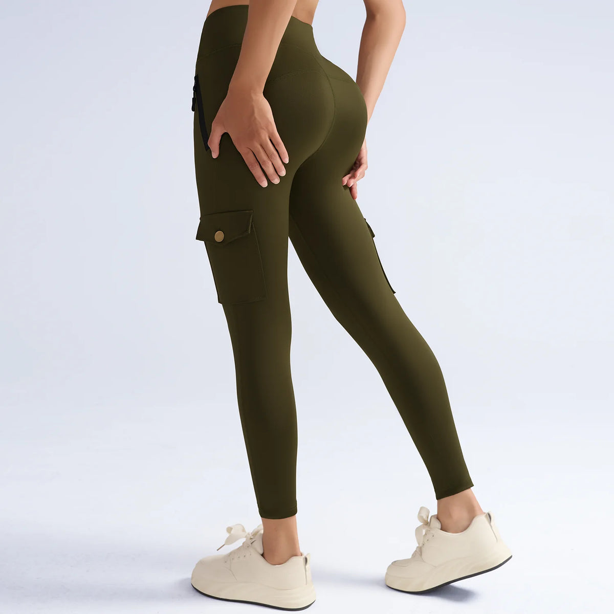Women's Fitness Zipper Flap Pockets Cargo Leggings High-Waisted Workout Pants , Butt Lifting and Tummy-Control Tight For Casual