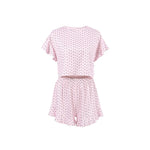 Summer New Women's Sleepwear Home Wear Casual Loose Short-Sleeved Crop Top Shorts Two-Piece Set Pink Heart Printed Sleepwear