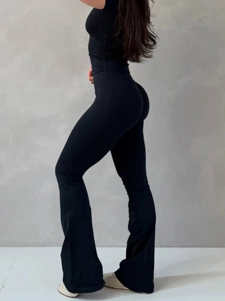 Sports Flared Leggings Seamless Women Yoga Pants Scrunch Butt Lift Tummy Control Fitness Gym Workout Leggings