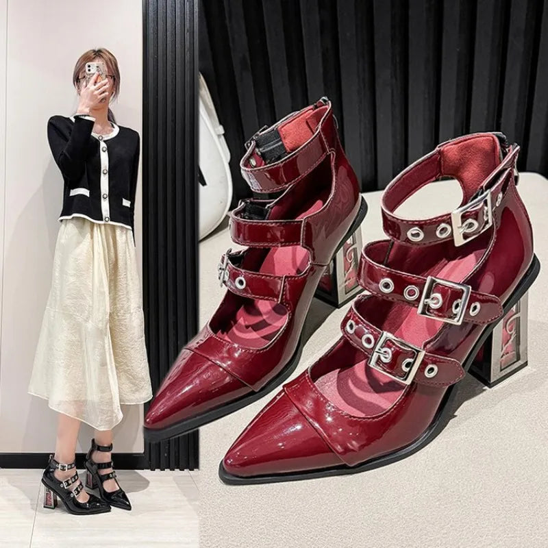 Thick Soles with Sharp Head Buckle Shallow Mouth Waterproof Platform Fashion All-match Comfortable Non-slip Women's Single Shoes