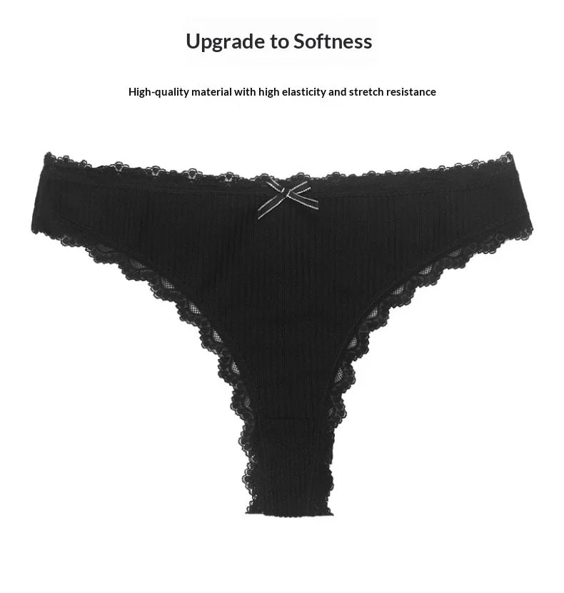 1pcs Plus Size Women's Low-Waist Thong Panty Cute Girl Style Seamless Bowknot Lace Panties Trim Lightweight Breathable Underwear