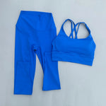 Solid Color Soft Women Gym Yoga Legging Set Cross Back Shoulder Strap Gym Yoga Bra+High Waist Sport Leggings 2pc Tight Sportwear