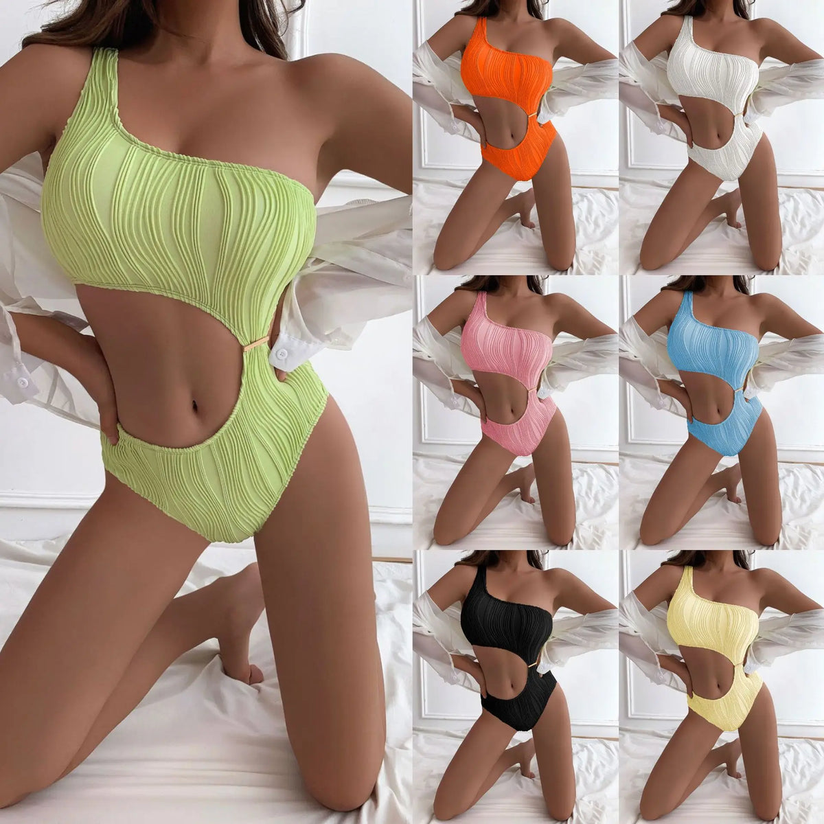 2026 Solid White One Piece Swimsuit Women Sexy Irregular Hollow Out Bikini One Shoulder Backless Monokini Summer Beach Swimwear