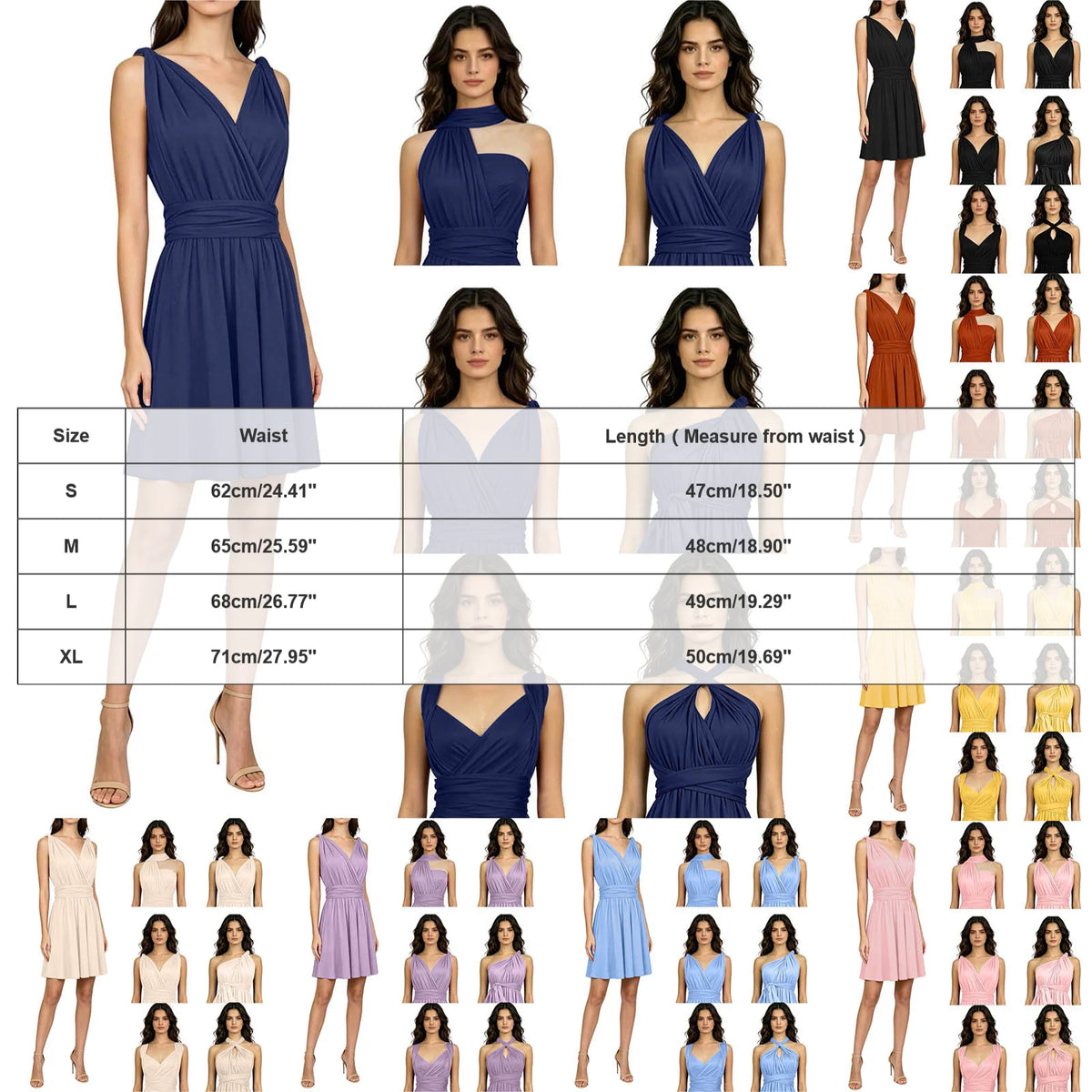 Women's Sexy V Neck Evening Dress Tie Up Multiple Ways To Wear Cocktail Dress Convertible Wrap Infinity Short Bridesmaid Dresses
